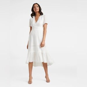 Evernew Margot Spliced Midi High Low Dress White Lace Trim Cottagecore Prairie